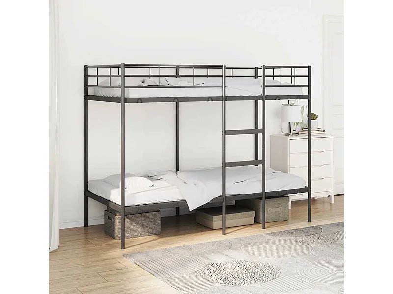 Lit superposé sans matelas noir 90x190 cm acier