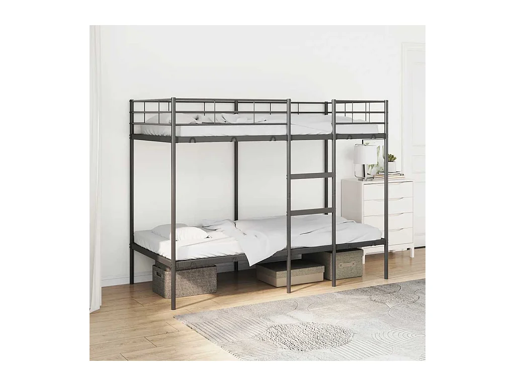 Lit superposé sans matelas noir 90x190 cm acier