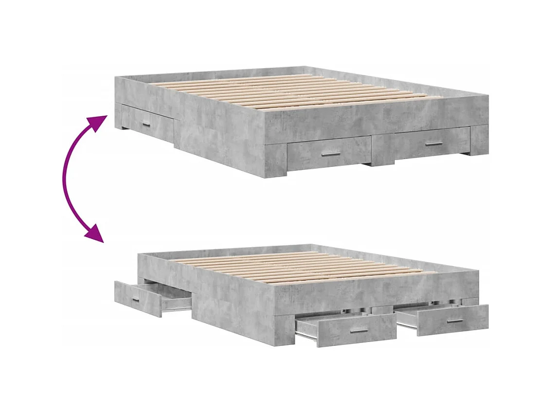 Estructura de cama con cajones sin colchón gris hormigón 120x190 cm