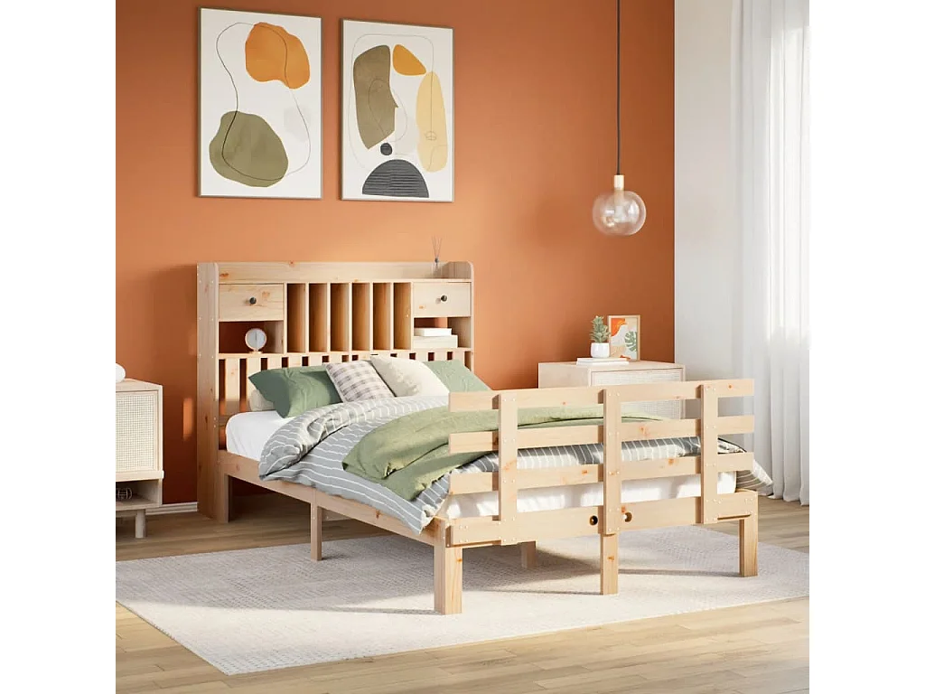 Cama librería sin colchón 135x190 cm madera maciza de pino