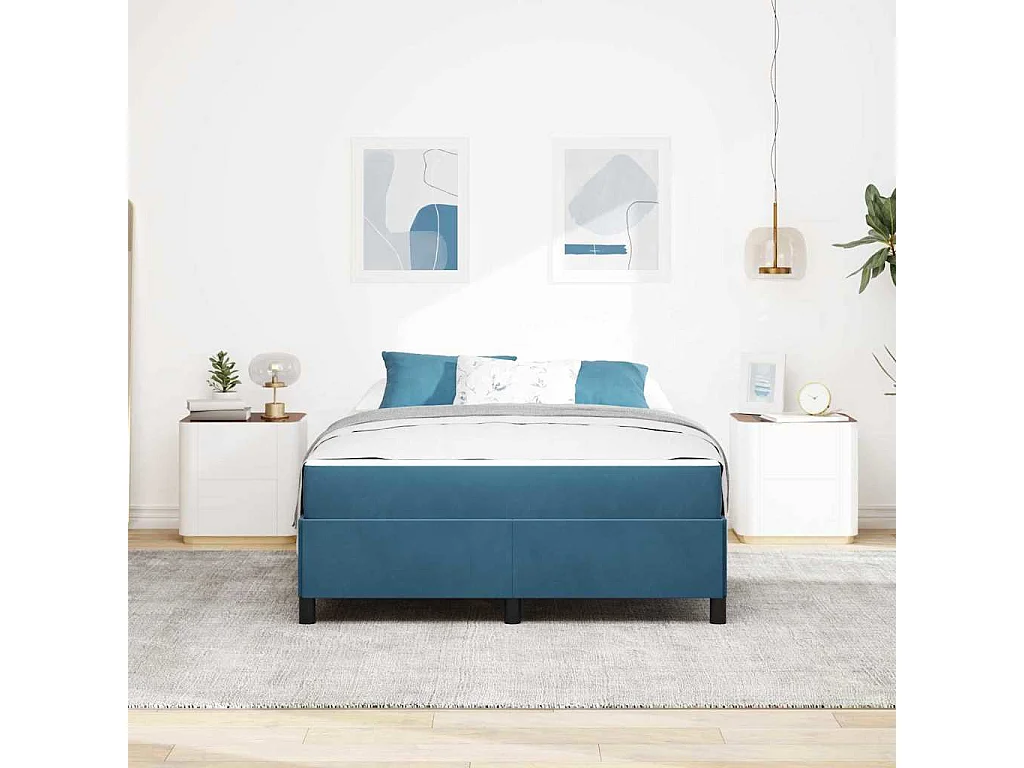 Donkerblauw en wit bedframe 140 x 190 cm fluweel