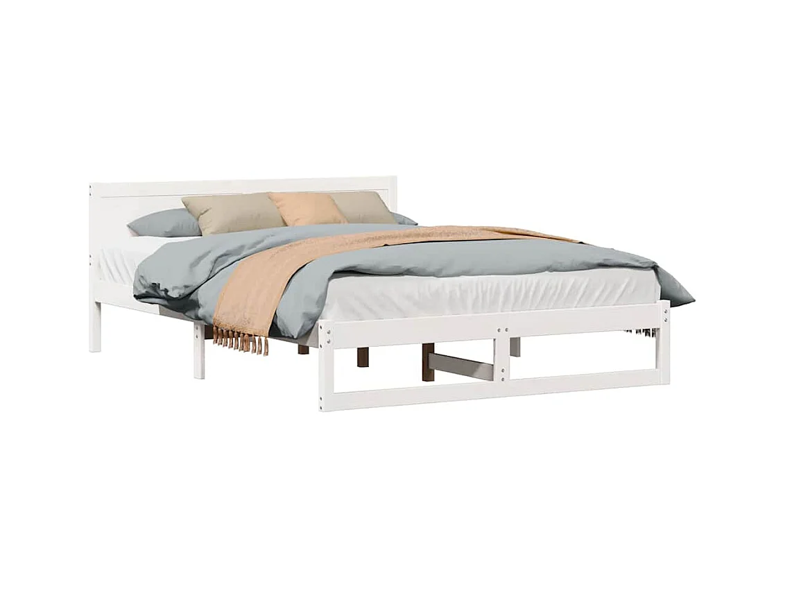 Wit bedframe 140 x 200 cm Massief grenenhout