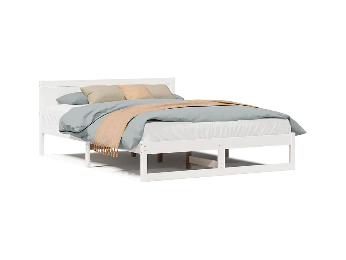 Wit bedframe 140 x 200 cm Massief grenenhout