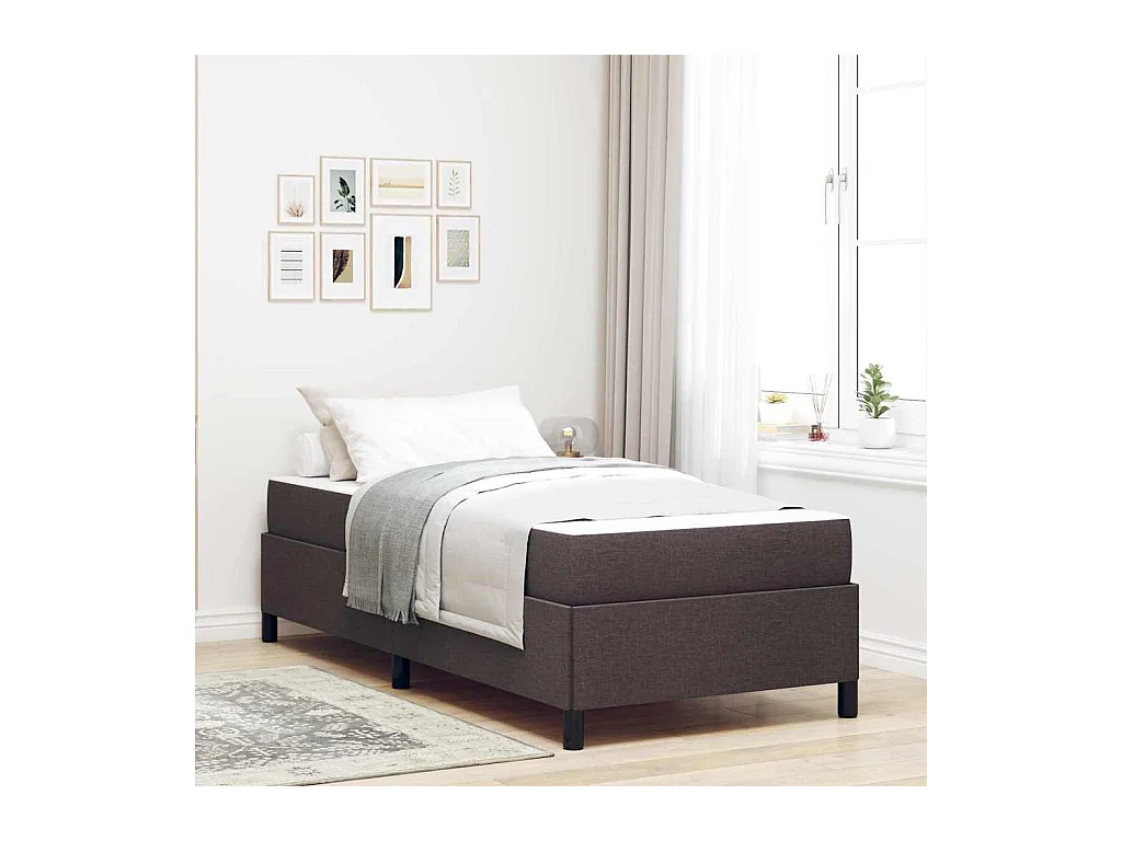 Cama con somier marrón y negro de 90 x 190 cm