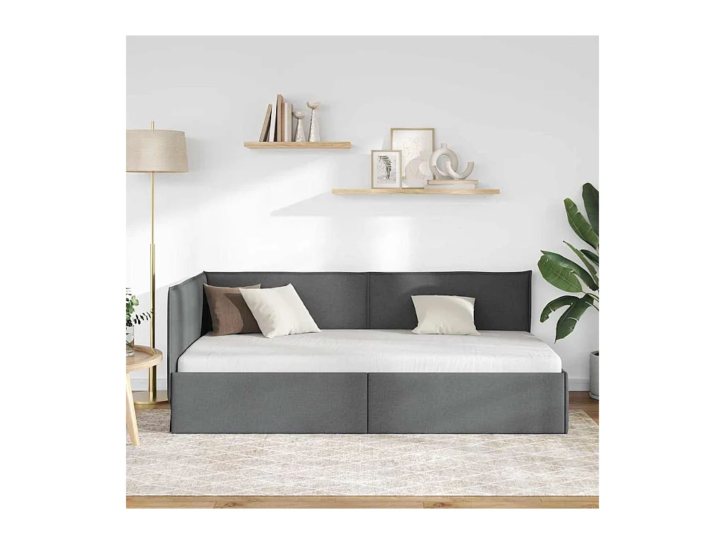 Donkergrijs hoekbedframe 80 x 200 cm stof