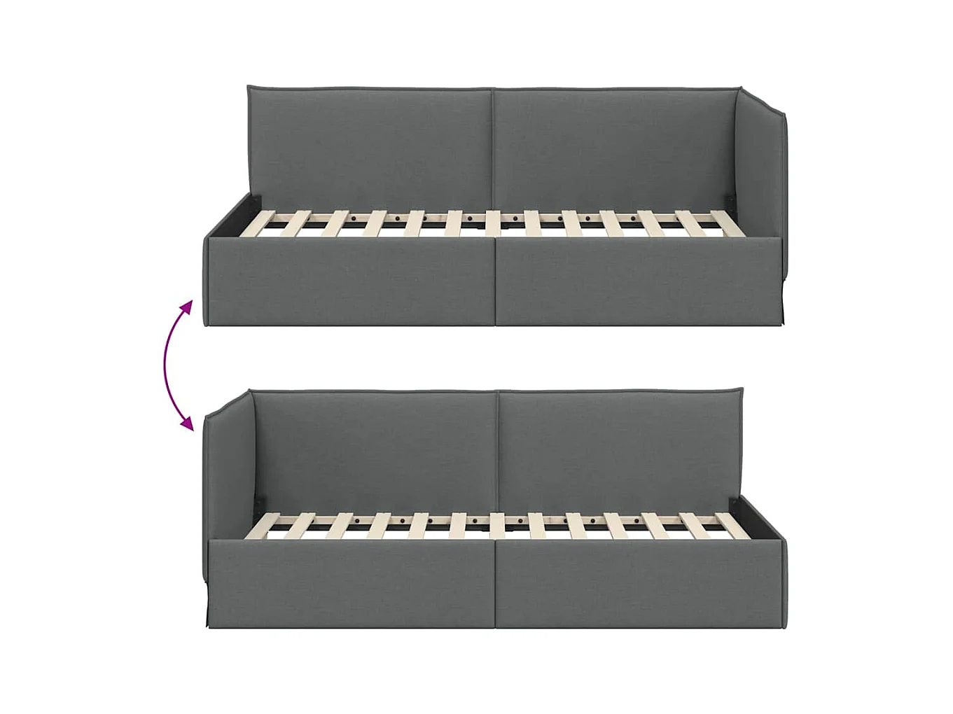 Donkergrijs hoekbedframe 80 x 200 cm stof