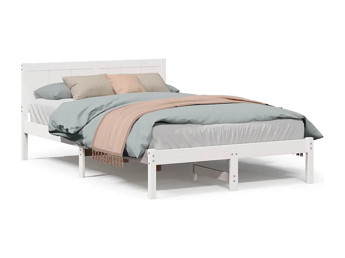 Cadre de lit Blanc 135 x 190 cm Bois de pin massif