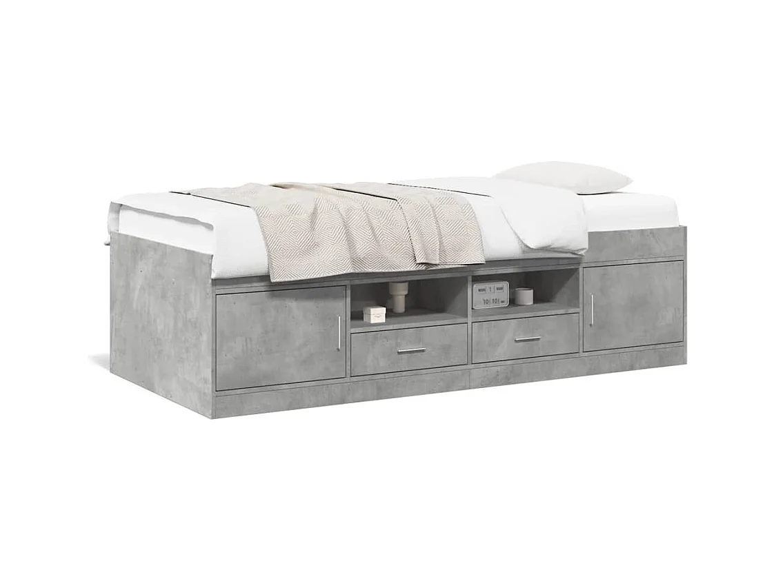 Divano letto con cassetti senza materasso grigio cemento 90x200 cm