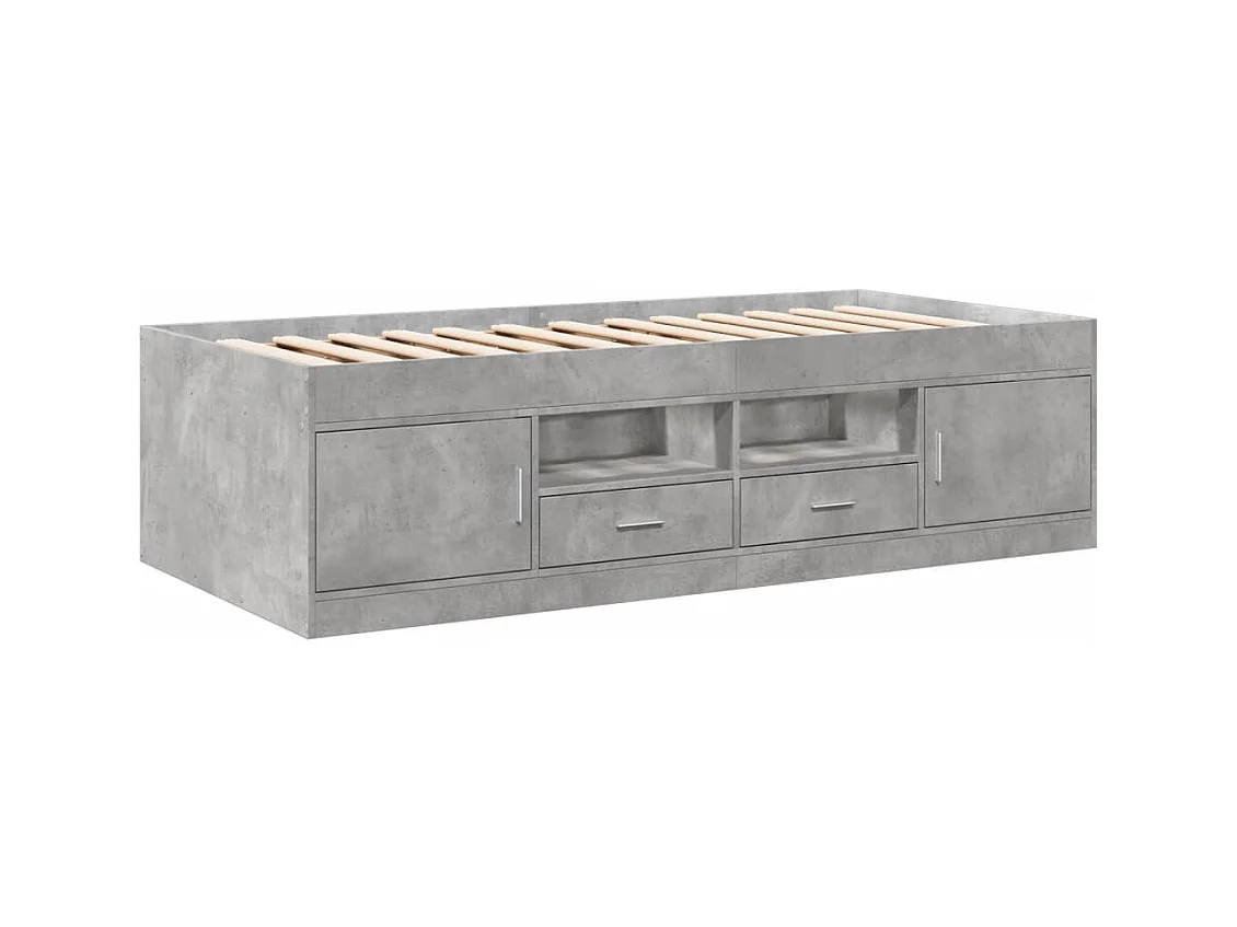 Divano letto con cassetti senza materasso grigio cemento 90x200 cm