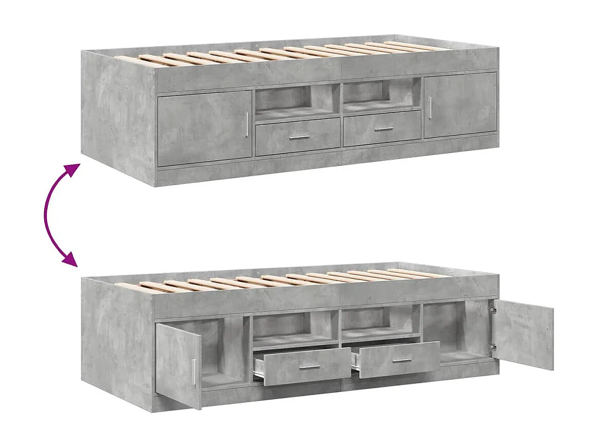 Divano letto con cassetti senza materasso grigio cemento 90x200 cm