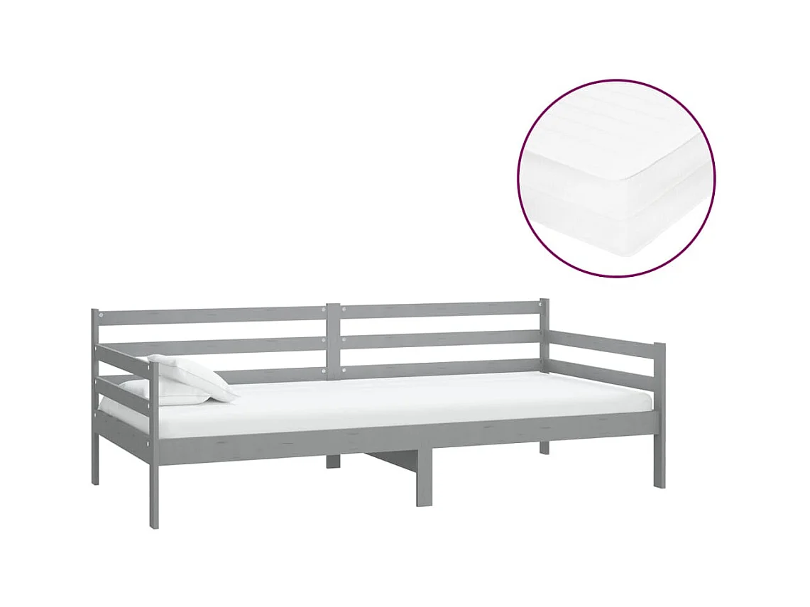 Divano letto con materasso 90x200 cm Grigio Legno massello di pino