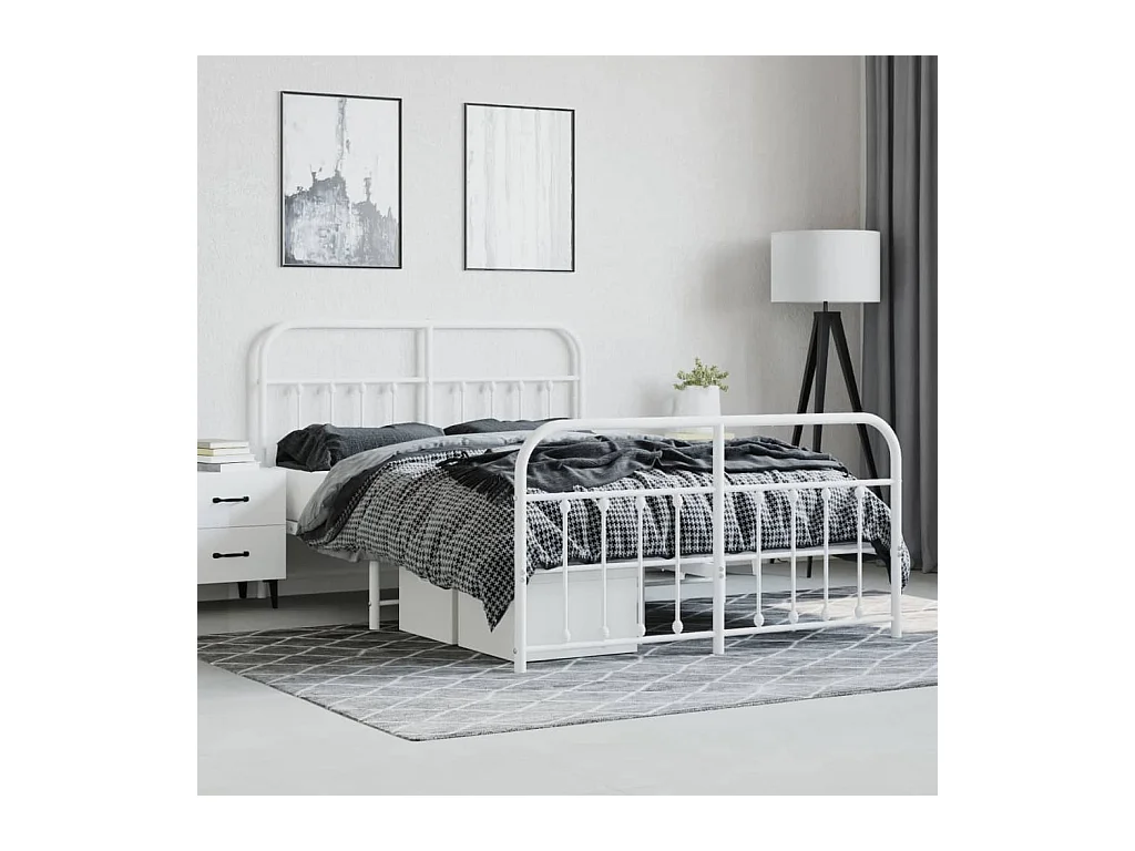 Cadre de lit métal sans matelas et pied de lit blanc 140x200 cm