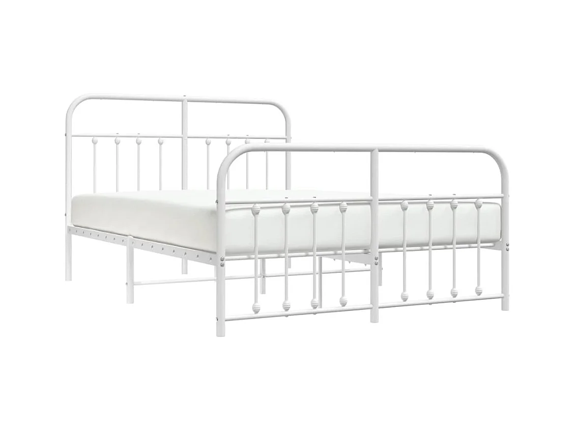 Cadre de lit métal sans matelas et pied de lit blanc 140x200 cm