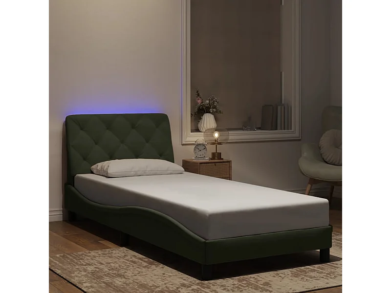 Bedframe met LED zonder matras lichtgrijs 90x200 cm fluweel
