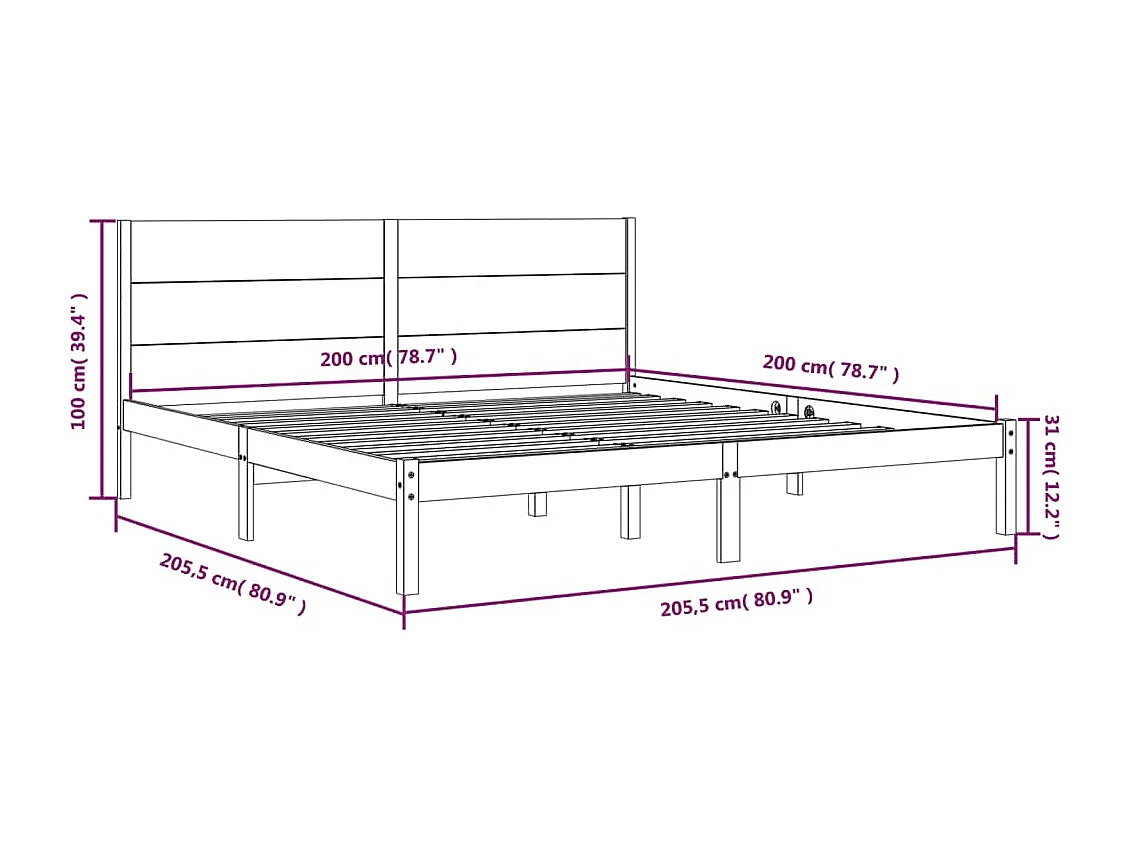 Struttura letto senza materasso 200x200 cm in legno massello di pino