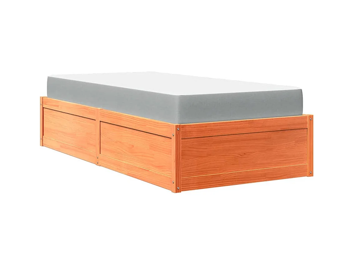 Cama con colchón encerado marrón 90x200 cm madera maciza de pino