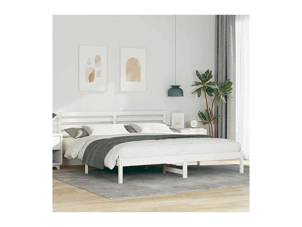 Struttura letto bianca 200 x 200 cm in legno massello di pino