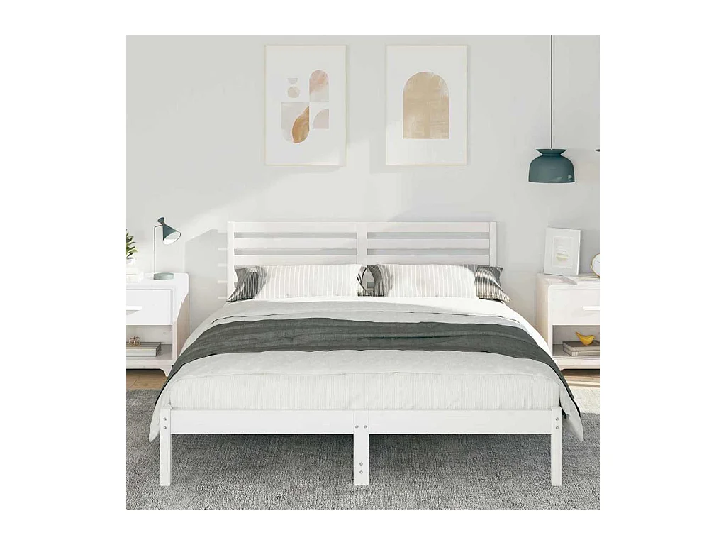 Struttura letto bianca 200 x 200 cm in legno massello di pino