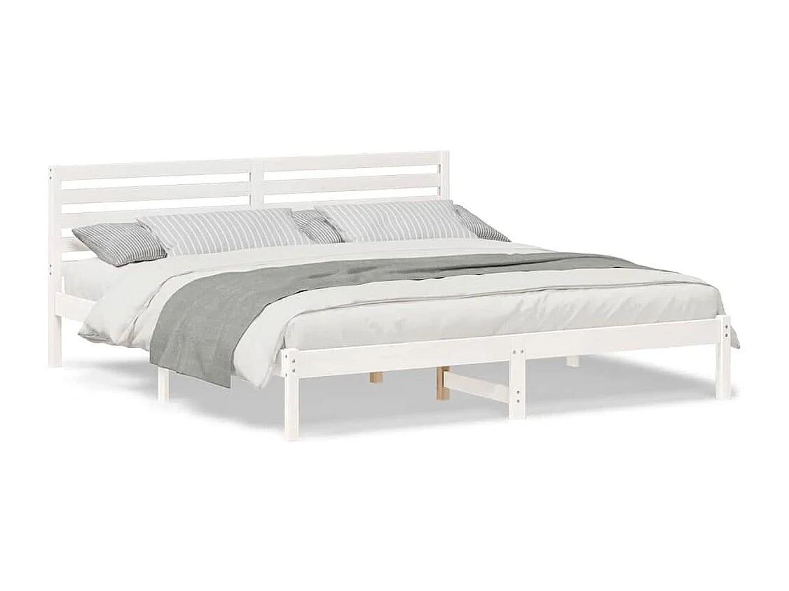 Estructura de cama blanca de 200 x 200 cm de madera maciza de pino