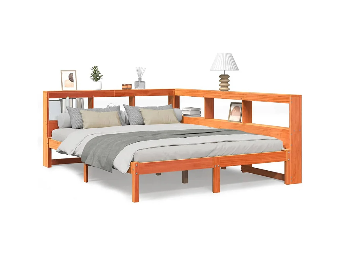 Boekenkastbed zonder matras, bruine was, 140x200 cm, massief grenen