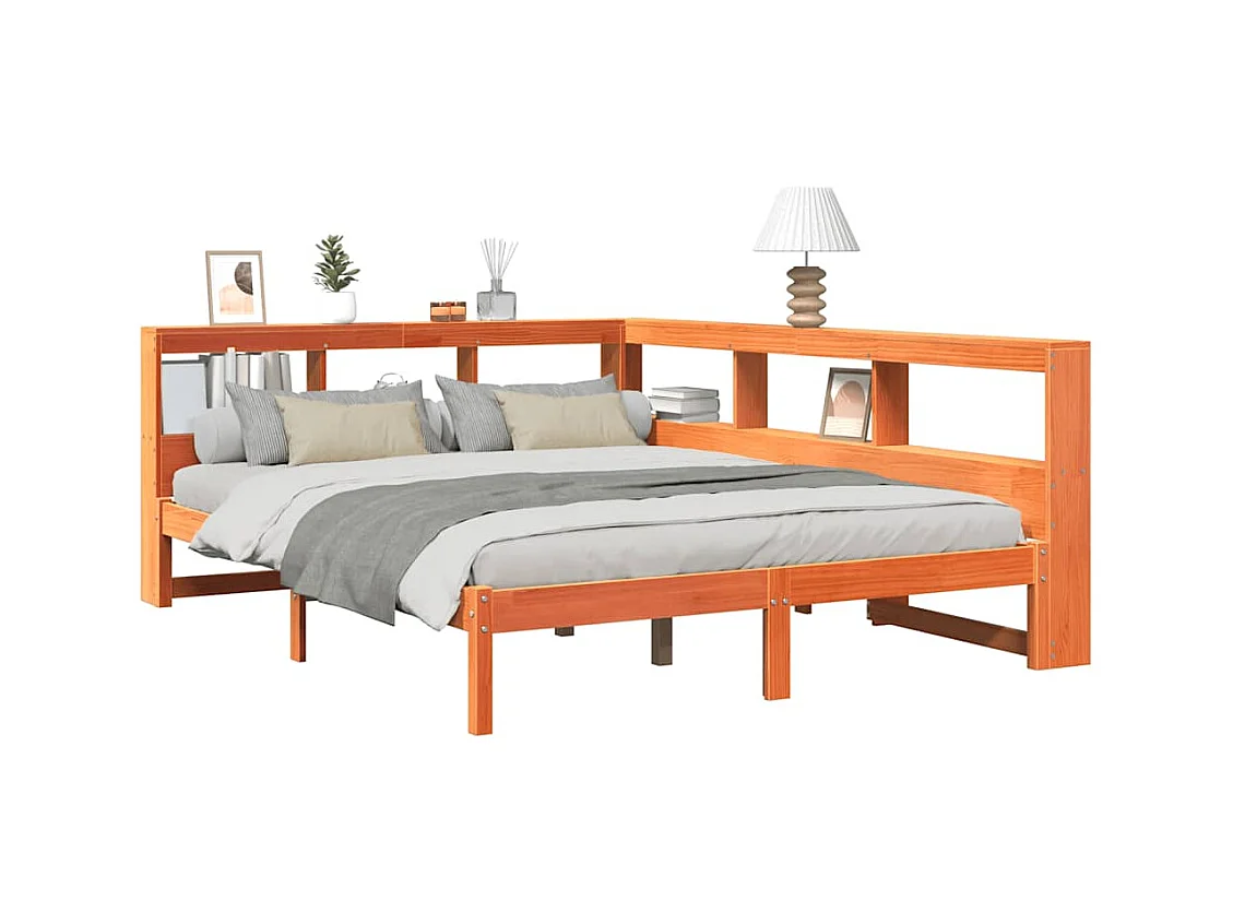 Boekenkastbed zonder matras, bruine was, 140x200 cm, massief grenen