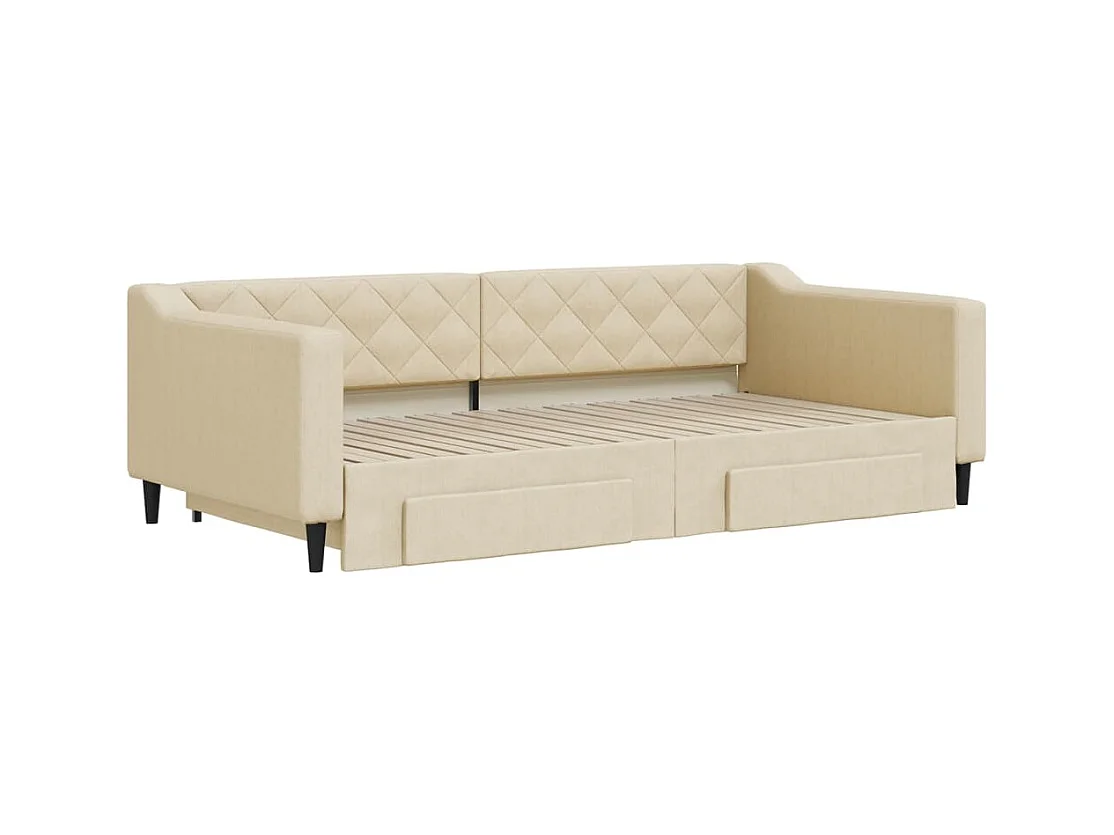 Lit de jour avec gigogne et tiroirs crème 100x200 cm tissu