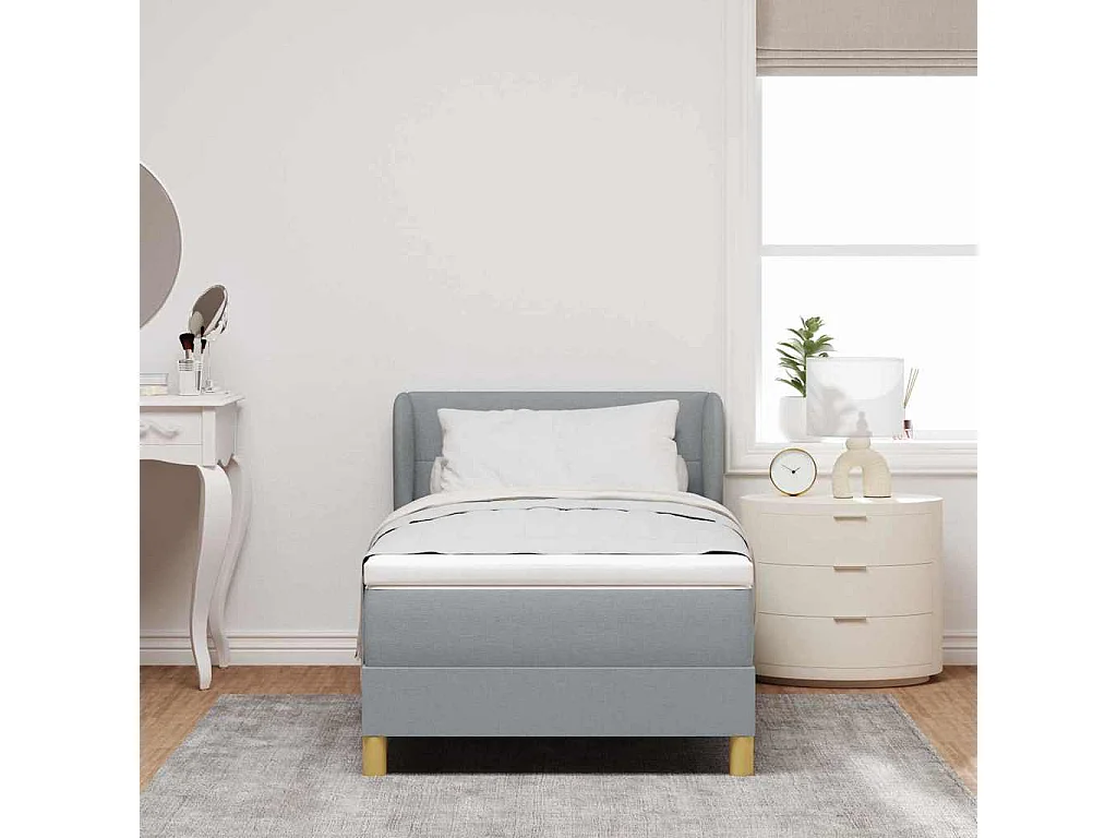 Lit à Ressorts avec Matelas Crème 90x200 cm Tissu Gris clair