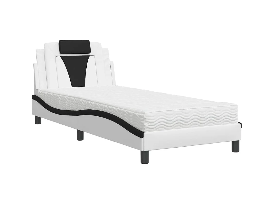 Lit avec matelas blanc et noir 90x200 cm similicuir