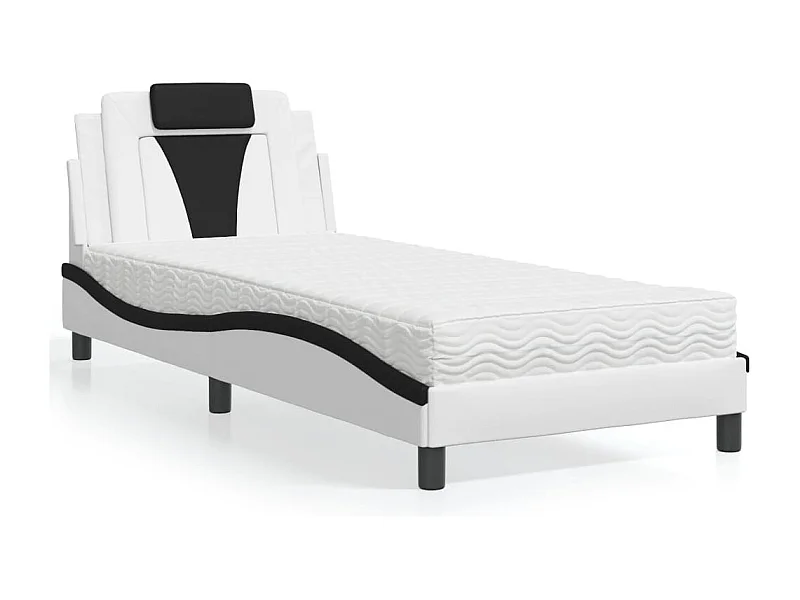 Lit avec matelas blanc et noir 90x200 cm similicuir