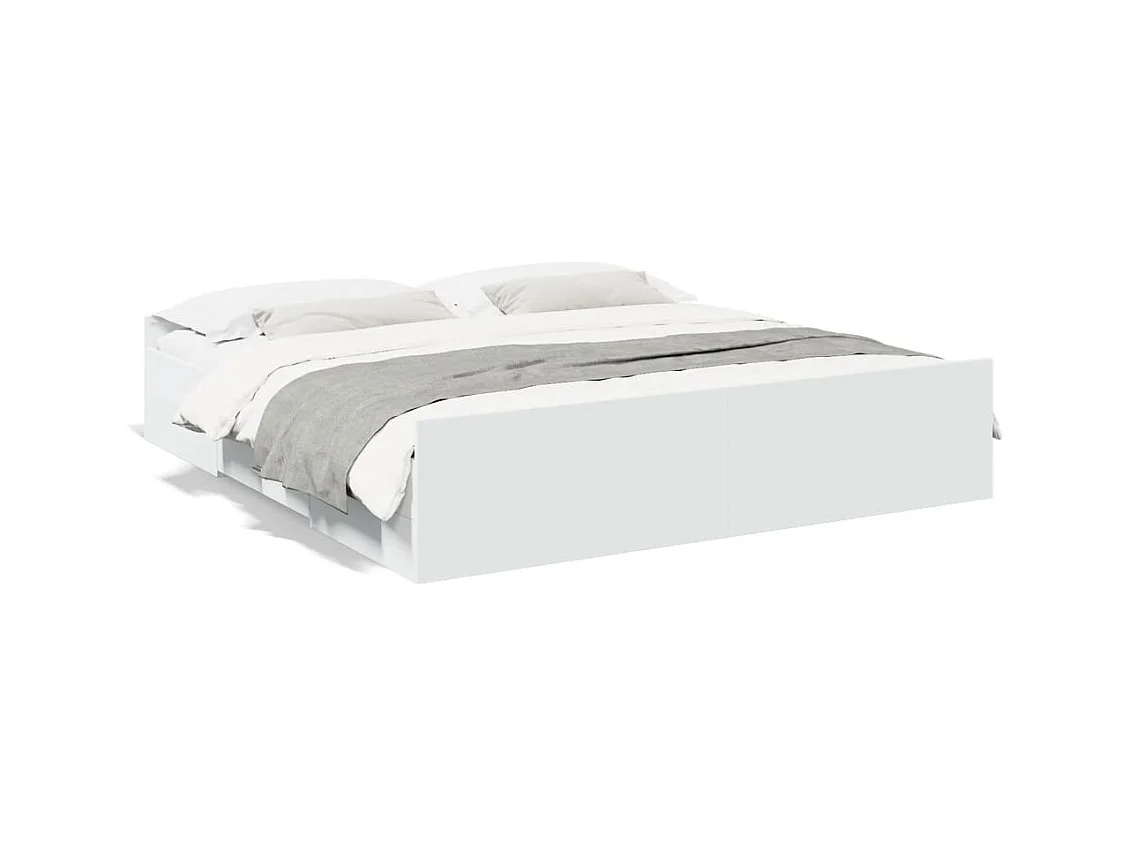 Cadre de lit avec tiroirs sans matelas blanc 200x200 cm