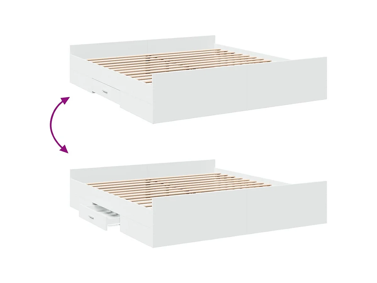 Cadre de lit avec tiroirs sans matelas blanc 200x200 cm