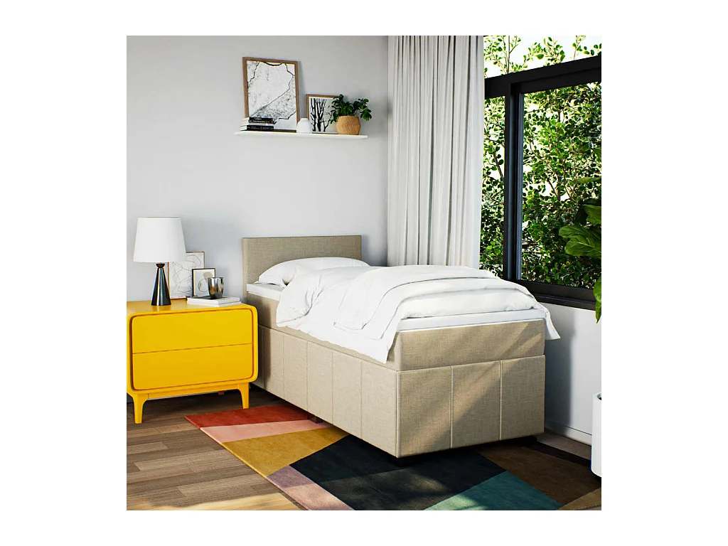 Sommier à lattes de lit avec matelas Crème 90x200 cm Tissu