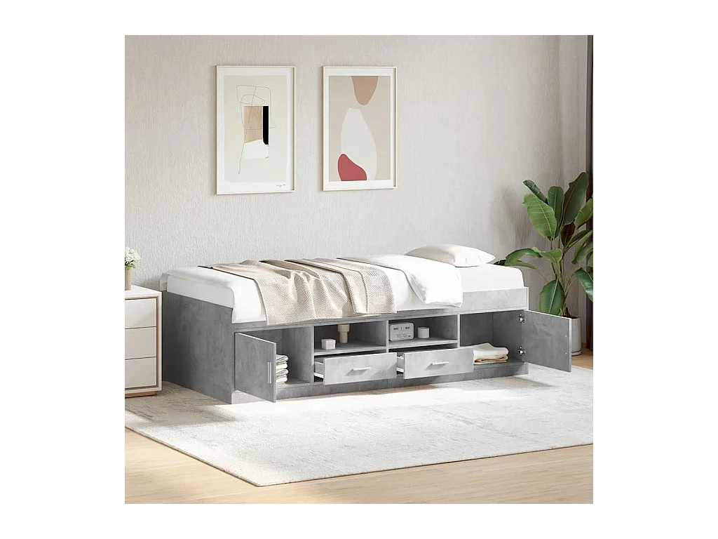 Divano letto con cassetti senza materasso grigio cemento 75x190 cm