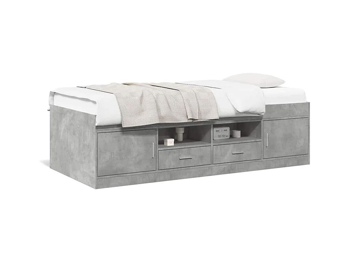 Divano letto con cassetti senza materasso grigio cemento 75x190 cm