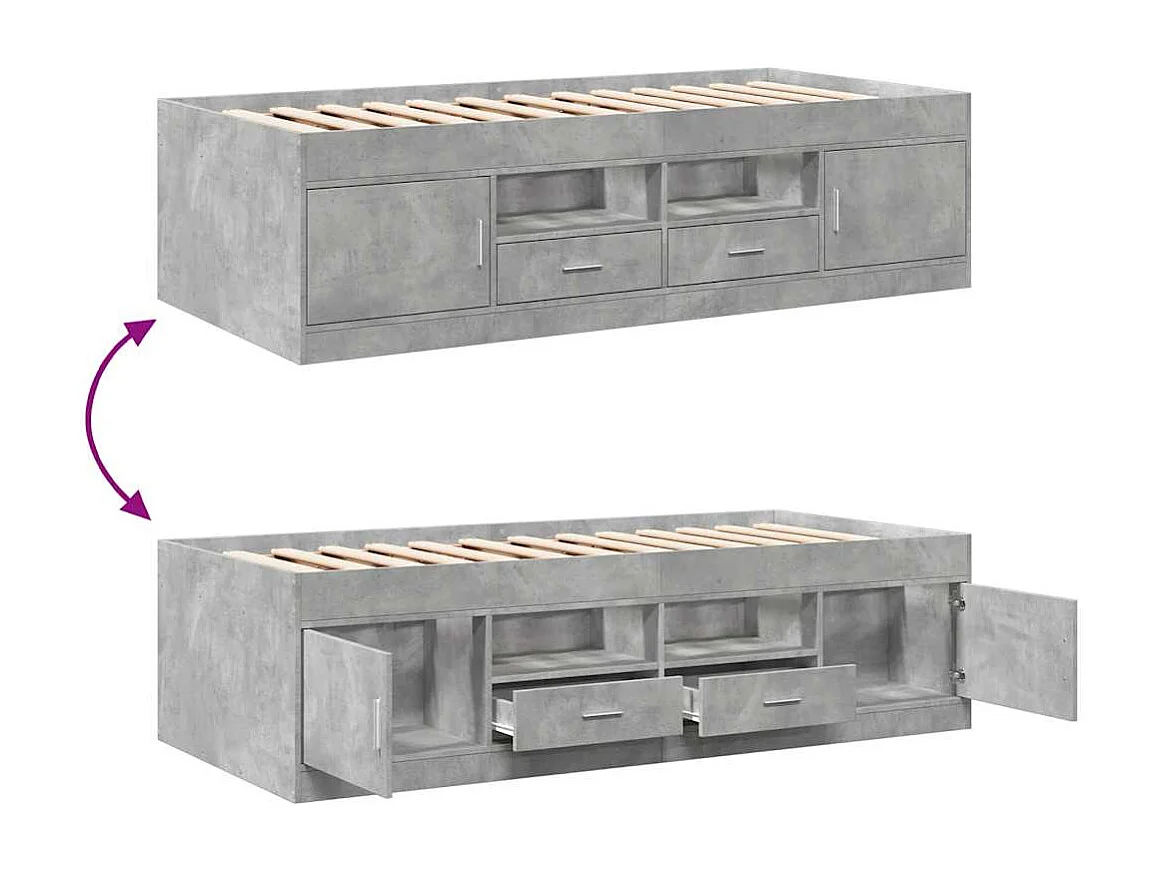 Divano letto con cassetti senza materasso grigio cemento 75x190 cm