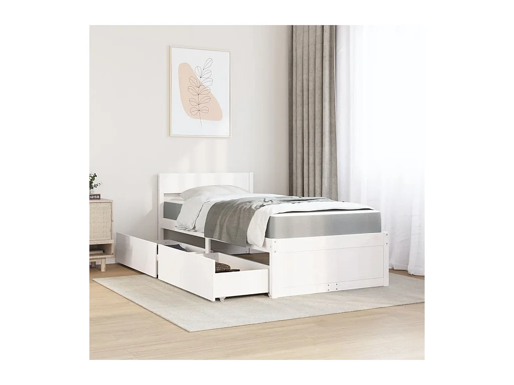 Bed met lades en witte matras 90x190 cm massief grenenhout