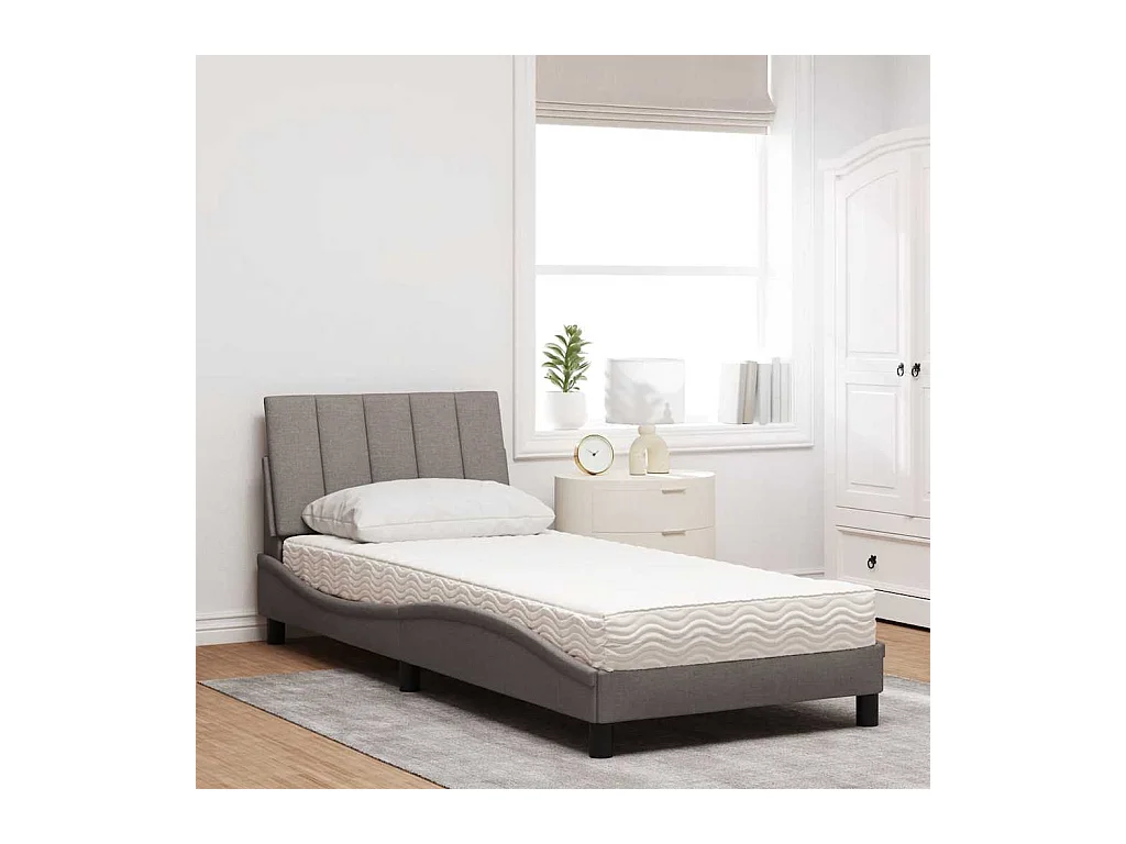 Lit avec matelas taupe 90x200 cm tissu
