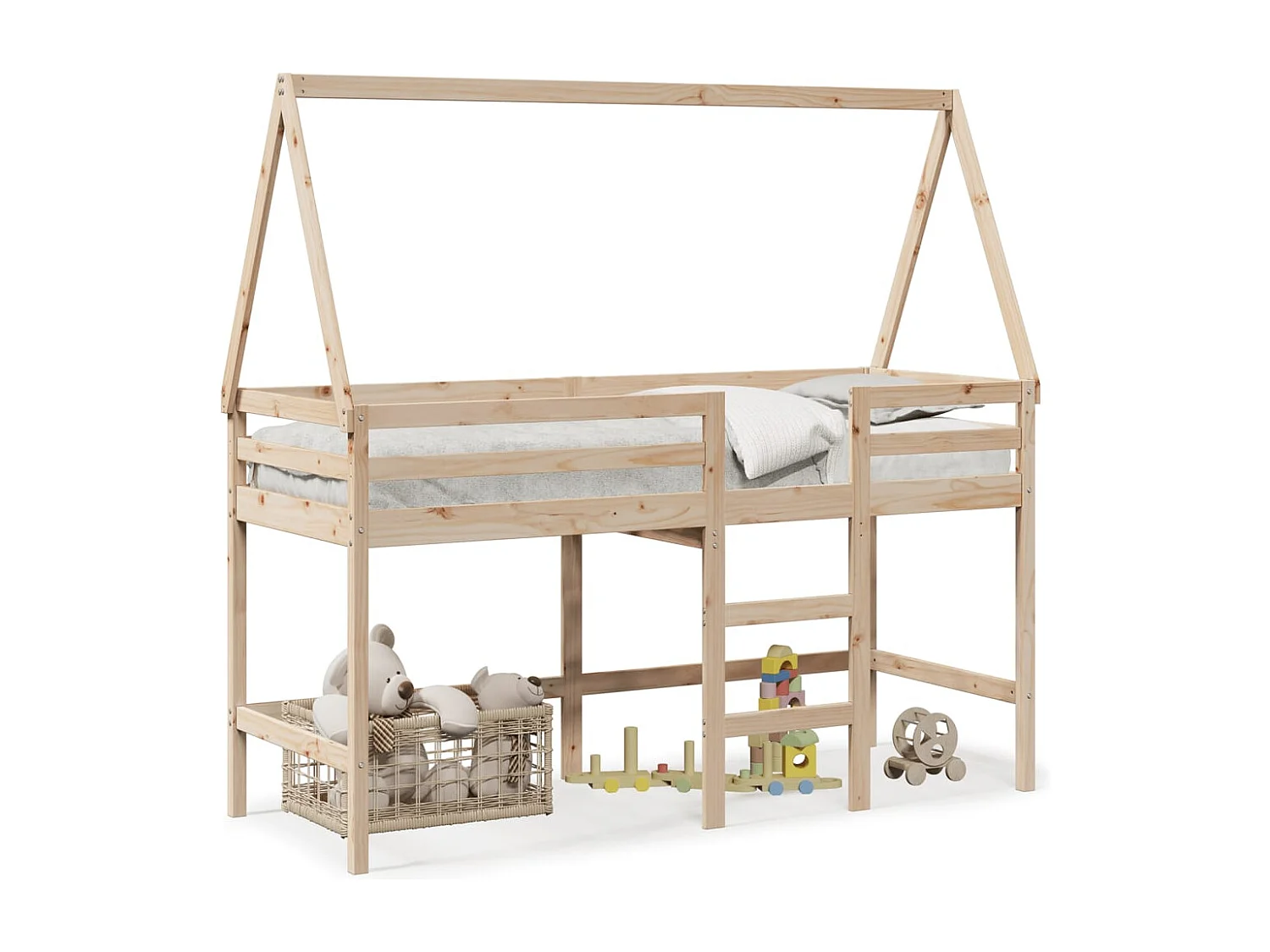 Letto a castello con scaletta e tetto senza materasso 90x200 cm