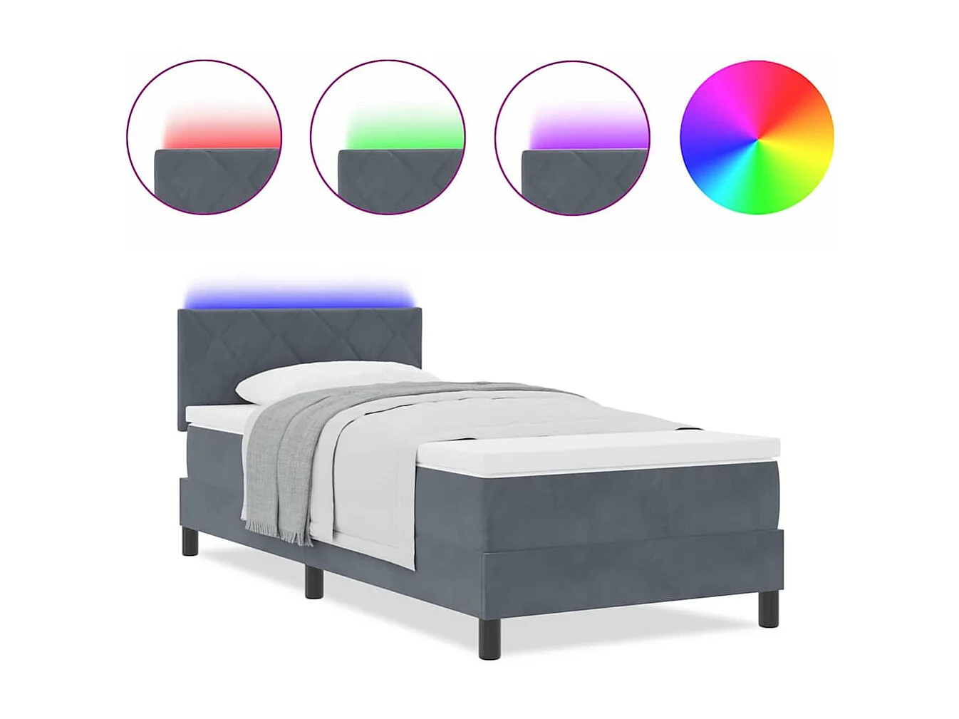 Lit à ressorts avec matelas Gris foncé 90 x 190 cm Velours