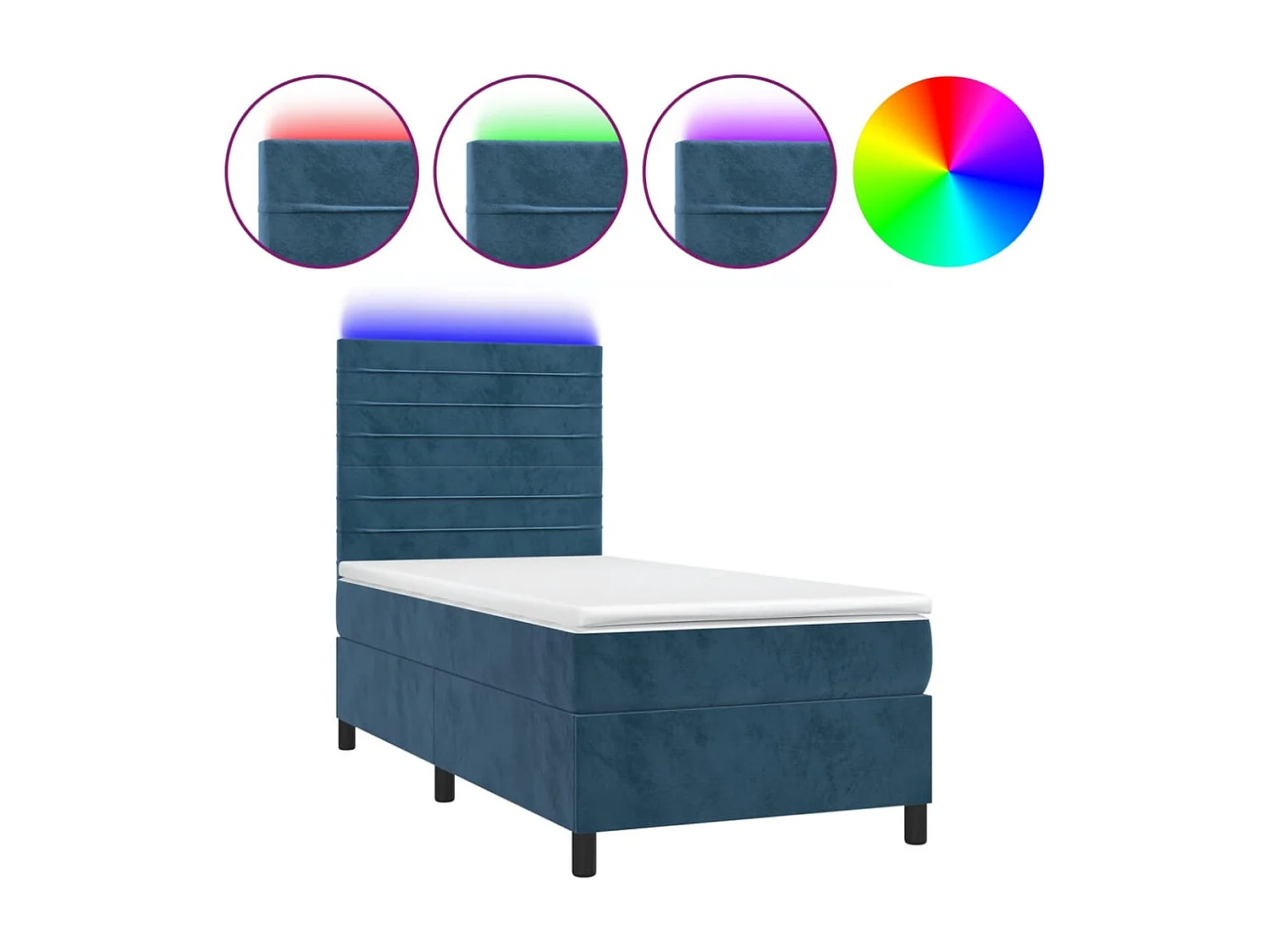 Sommier à lattes de lit matelas LED Bleu foncé 80x200cm Velours