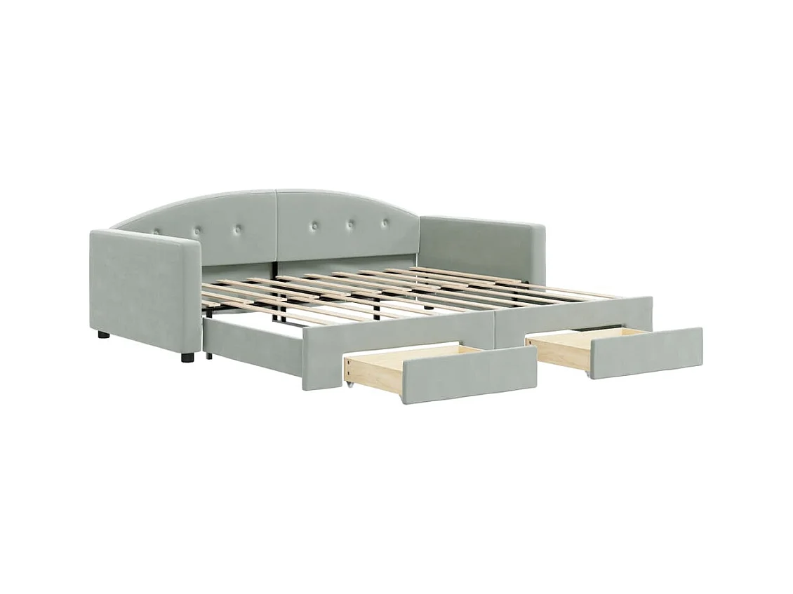 Divano letto con rotelle e cassetti grigio chiaro 90x190cm velluto