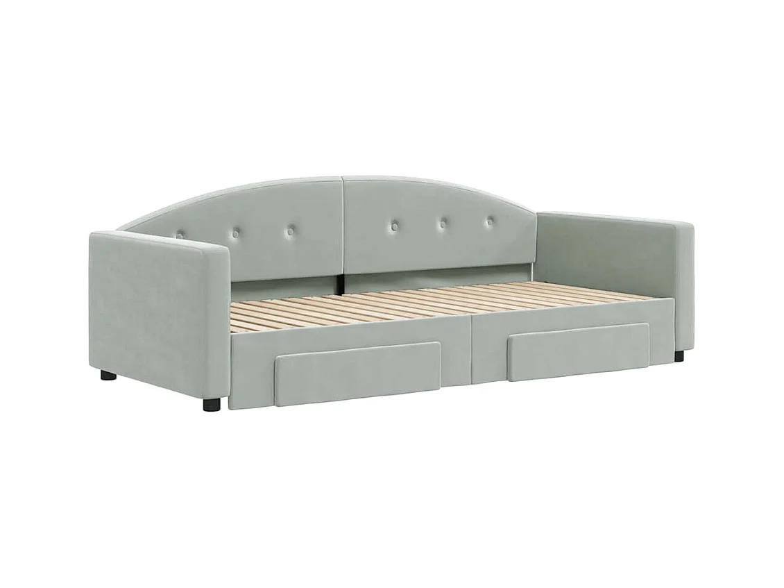 Divano letto con rotelle e cassetti grigio chiaro 90x190cm velluto