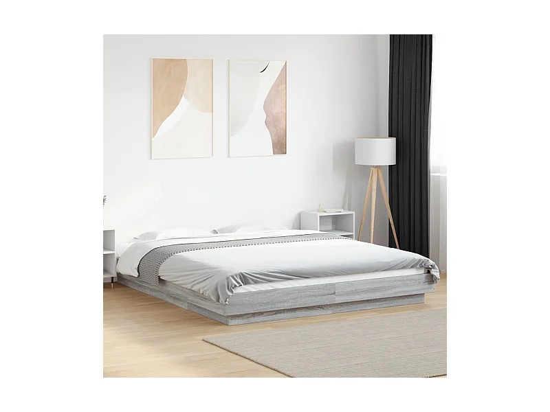 Bedframe en LED-verlichting zonder matras Sonoma grijs 160x200cm