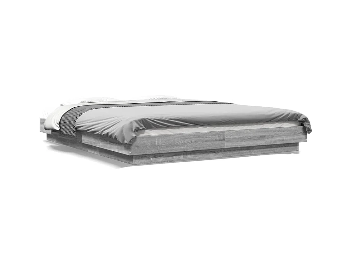 Bedframe en LED-verlichting zonder matras Sonoma grijs 160x200cm