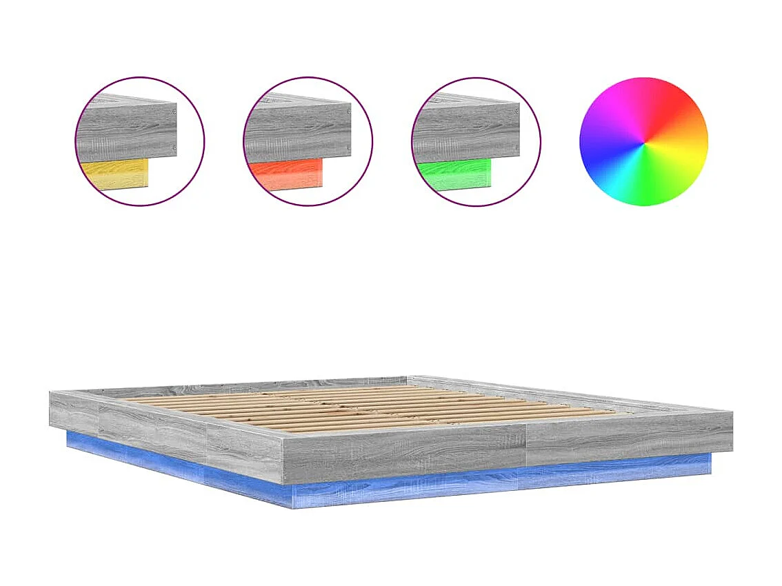 Bedframe en LED-verlichting zonder matras Sonoma grijs 160x200cm