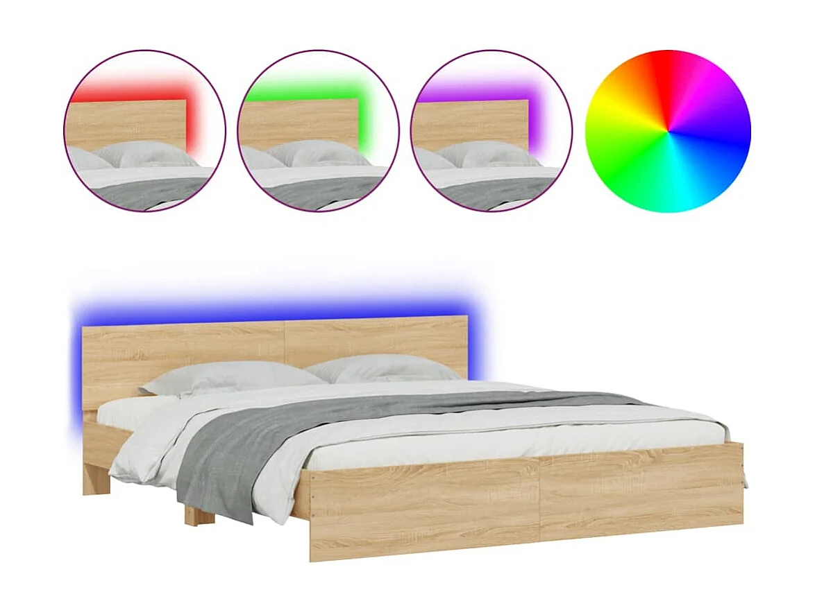 Estructura de cama con LED sin colchón roble Sonoma 180x200 cm