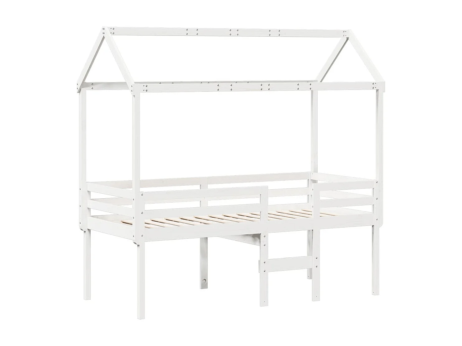 Cama alta sin colchón blanca 90x190 cm madera maciza de pino