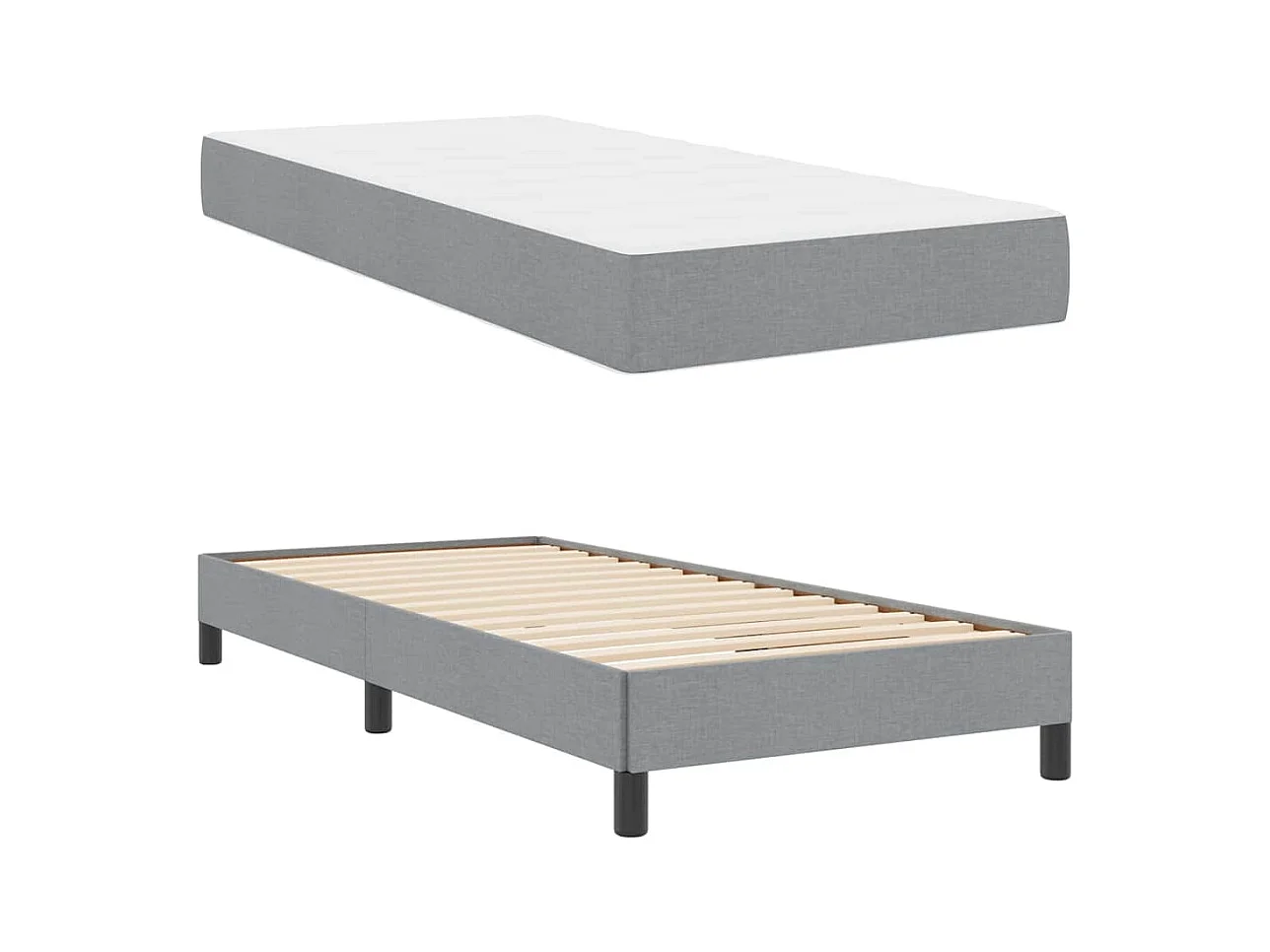 Lit à ressorts avec matelas Gris clair 100 x 200 cm tissu