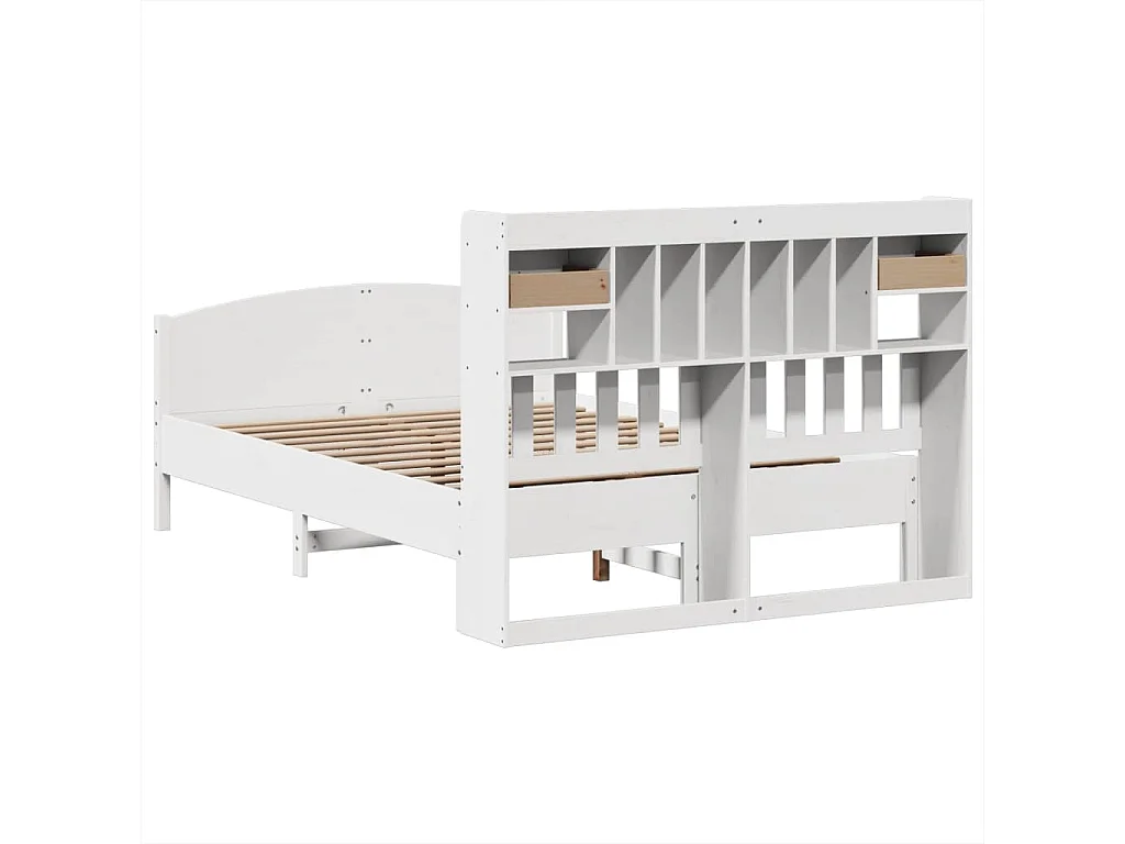 Letto libreria bianco senza materasso 140x200 cm in legno massello di pino
