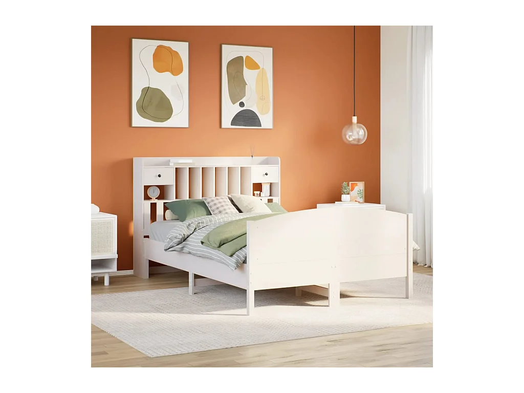 Cama librería blanca sin colchón 140x200 cm madera maciza de pino